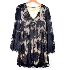 Xhilaration Lace Overlay Mini Dress Black Beige Boho Gothic Small